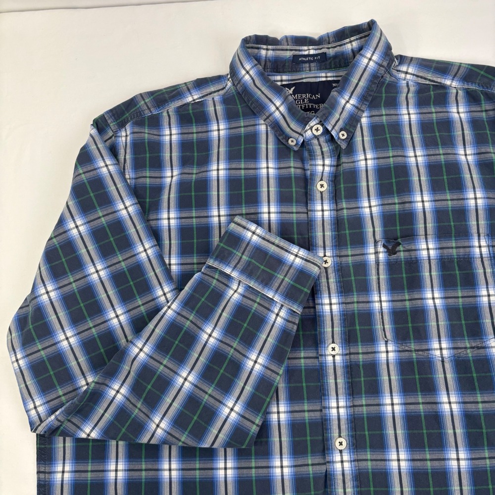 American‎ Eagle Long Sleeve 100% Cotton Plaid Athletic Fit Button Up Shirt XXL